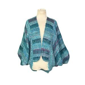 NESSA WARNER teal Handwoven Wool Open front Shrug Sweater Jacket One Size